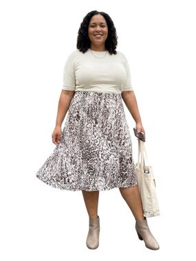Allison Daley A-Line Geometric Animal Print Pull On Earth Tone Skirt Size 18W